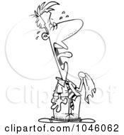 Royalty Free RF Clip Art Illustration Of A Cartoon Black And White Outline Design Of A Crying Businessman