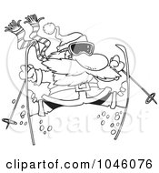 Poster, Art Print Of Cartoon Black And White Outline Design Of A Skiing Santa