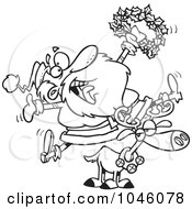 Poster, Art Print Of Cartoon Black And White Outline Design Of A Joyous Santa Riding A Reindeer