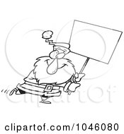Poster, Art Print Of Cartoon Black And White Outline Design Of Santa Carrying A Blank Sign
