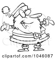 Royalty Free RF Clip Art Illustration Of A Cartoon Black And White Outline Design Of A Welcoming Santa