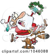 Poster, Art Print Of Cartoon Joyous Santa Riding A Reindeer