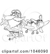 Poster, Art Print Of Cartoon Black And White Outline Design Of A Pilot Santa