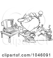 Poster, Art Print Of Cartoon Black And White Outline Design Of A Computer Repair Santa