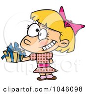 Poster, Art Print Of Cartoon Girl Holding A Gift At A Party