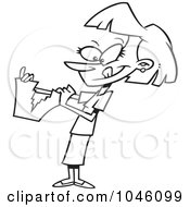 Royalty Free RF Clip Art Illustration Of A Cartoon Black And White Outline Design Of A Businesswoman Tearing Up Paperwork