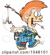 Poster, Art Print Of Cartoon Country Boy Carrying A Fishing Pole