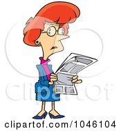 Poster, Art Print Of Cartoon Businesswoman Reading A Newspaper