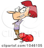 Royalty Free RF Clip Art Illustration Of A Cartoon Confident Businesswoman Standing By Boxing Gloves