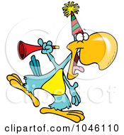Cartoon Party Parrot With A Horn