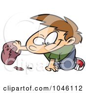 Cartoon Boy Watching A Bug Under A Rock