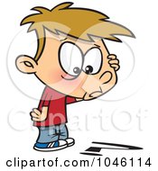 Royalty Free RF Clip Art Illustration Of A Cartoon Confused Boy Looking Down At A Question Mark by toonaday