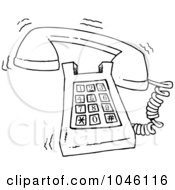 Poster, Art Print Of Cartoon Black And White Outline Design Of A Ringing Desk Phone