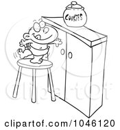 Poster, Art Print Of Cartoon Black And White Outline Design Of A Baby Trying To Get A Cookie Jar