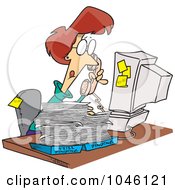 Royalty Free RF Clip Art Illustration Of A Cartoon Businesswoman Going Over Pending Paperwork