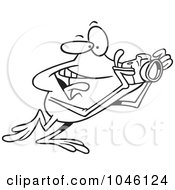 Royalty Free RF Clip Art Illustration Of A Cartoon Black And White Outline Design Of A Happy Photography Frog
