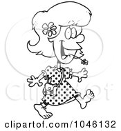 Poster, Art Print Of Cartoon Black And White Outline Design Of A Barefoot Country Girl