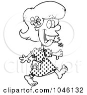 Royalty Free RF Clip Art Illustration Of A Cartoon Black And White Outline Design Of A Barefoot Country Girl