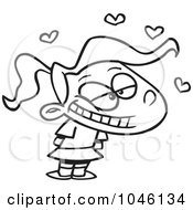 Royalty Free RF Clip Art Illustration Of A Cartoon Black And White Outline Design Of A Girl With A Crush