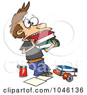 Poster, Art Print Of Cartoon Boy Cramming Books In His Mouth