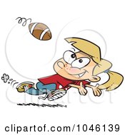 Poster, Art Print Of Cartoon Running Girl Catching A Football