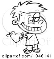 Royalty Free RF Clip Art Illustration Of A Cartoon Black And White Outline Design Of A Boy Holding A Valentine Heart