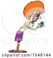 Poster, Art Print Of Cartoon Businesswoman Viewing Money Through A Magnifying Glass