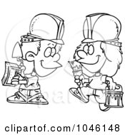 Royalty Free RF Clip Art Illustration Of A Cartoon Black And White Outline Design Of Construction Kids by toonaday