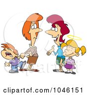 Cartoon Mothers With Contrasting Kids