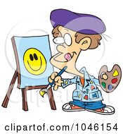 Poster, Art Print Of Cartoon Boy Painting A Smiley Face