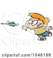 Cartoon Boy Throwing A Paper Plane