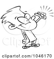 Royalty Free RF Clip Art Illustration Of A Cartoon Black And White Outline Design Of A Boy Paying With A Coin