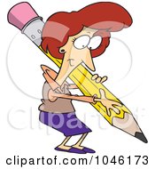 Poster, Art Print Of Cartoon Businesswoman Writing With A Pencil