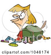 Poster, Art Print Of Cartoon Exhausted Woman By Her Packed Suitcase