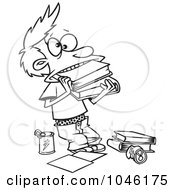 Poster, Art Print Of Cartoon Black And White Outline Design Of A Boy Cramming Books In His Mouth