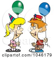 Poster, Art Print Of Cartoon Birthday Boy And Girl With Balloons