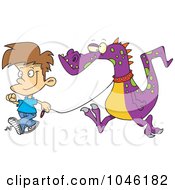 Poster, Art Print Of Cartoon Boy Walking A Dragon