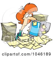 Poster, Art Print Of Cartoon Businesswoman Surrounded By Paperwork At Her Office Desk