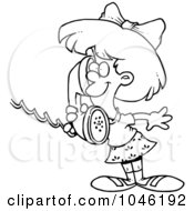 Poster, Art Print Of Cartoon Black And White Outline Design Of A Girl Talking On A Telephone