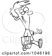 Royalty Free RF Clip Art Illustration Of A Cartoon Black And White Outline Design Of A Confident School Boy Holding A Thumb Up