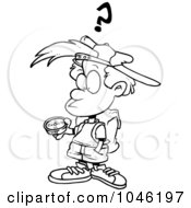 Poster, Art Print Of Cartoon Black And White Outline Design Of A Confused Boy Using A Compass