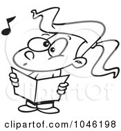 Poster, Art Print Of Cartoon Black And White Outline Design Of A Choir Girl Singing