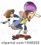Royalty Free RF Clip Art Illustration Of A Cartoon Businesswoman Skateboarding To Work by toonaday