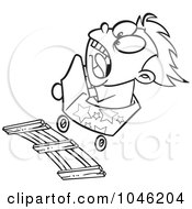 Cartoon Black And White Outline Design Of A Boy Screaming On A Roller Coaster