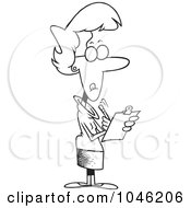 Royalty Free RF Clip Art Illustration Of A Cartoon Black And White Outline Design Of A Female Manager Using A Clip Board