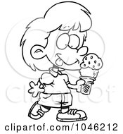 Royalty Free RF Clip Art Illustration Of A Cartoon Black And White Outline Design Of A Girl With Ice Cream