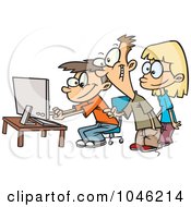 Poster, Art Print Of Cartoon Boys And A Girl Using A Computer