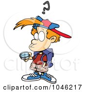 Poster, Art Print Of Cartoon Confused Boy Using A Compass