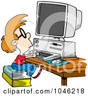 Cartoon Smart Boy Using A Computer