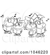 Poster, Art Print Of Cartoon Black And White Outline Design Of A Choir Kids Singing